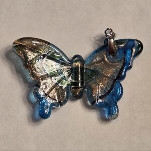 Murano Glass Blue Butterfly Necklace Pendant Only